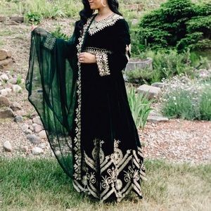 Green velvet Afghan dress